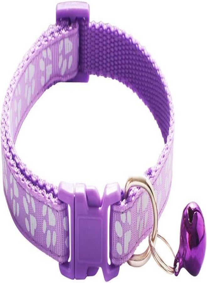 GOLD MAX Footprint & Reflective Cat Collar with Bell Basic Dog Cat Collar Buckle Adjustable Polyester Cat Dog Collar or Seatbelts (Small, Light Purple) - Image 3
